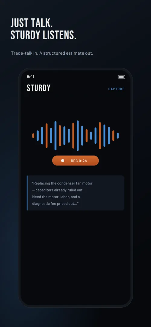 Sturdy transcribing voice note into estimate scope of work