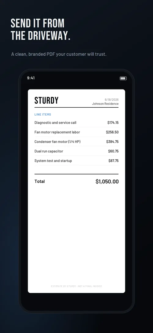 Sturdy branded PDF estimate ready to send to a customer